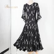社交ダンス 衣装 prima boutique プリマブティック ドレス ワンピース ブラック系 花 花柄 黒 レース フリル 練習 レッスン 伸縮 ストレッチ ダンス衣装 イベント ステージ パーティー おしゃれ シルバー系