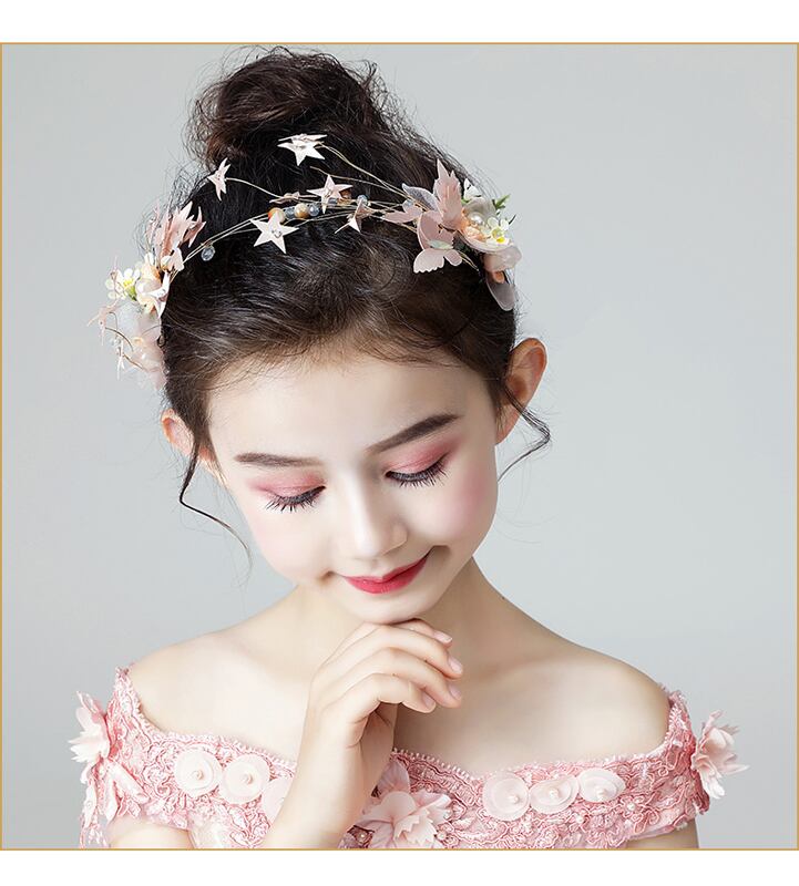 ヘッドドレス 花冠 髪飾り ウェディング 造花 フラワーティアラ 子供 花かんむり 花飾り ハンド花輪 女の子 ヘッドアクセ ガール フォーマル ヘッドアクセサリー ヘアーアクセサリー髪飾り 披露宴 結婚式 子ども 発表会 ヘッドアクセサリー ピンク Elegant