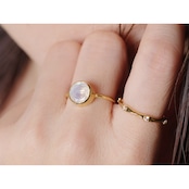 S925 PETIT STONE THIN RING -RAINBOW MOON STONE-
