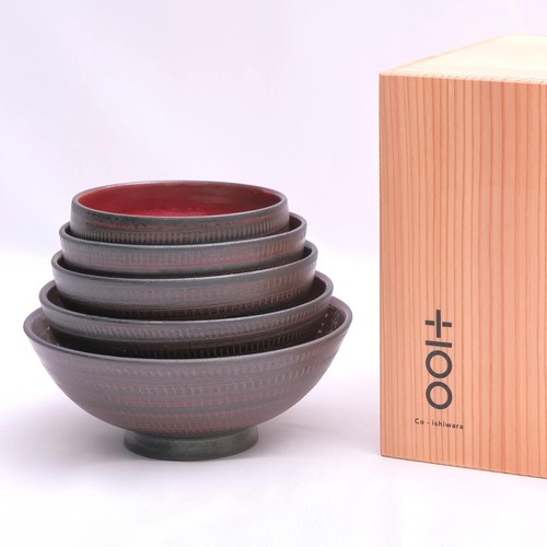Co-ishiwara 百碗 黒飛鉋紅彩 マルワ窯 CHW-3 小石原焼 ご飯茶碗 プロジェクトブランド