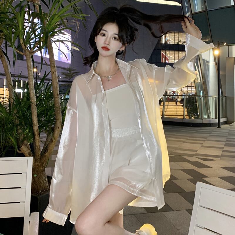セットアップ ツーピース シアー シャツ ショートパンツ シンプル きれいめ 韓国ファッション 2color S-M | Luluca  韓国トレンドファッションLuluca-ルルカ- powered by BASE