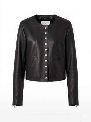 メゾンマヴェリックプレゼンツ  Collarless Snap-Button Leather Jacket