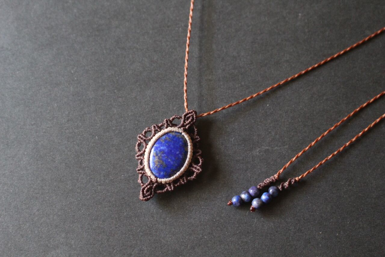 Lapis lazuli micro macrame design pendant