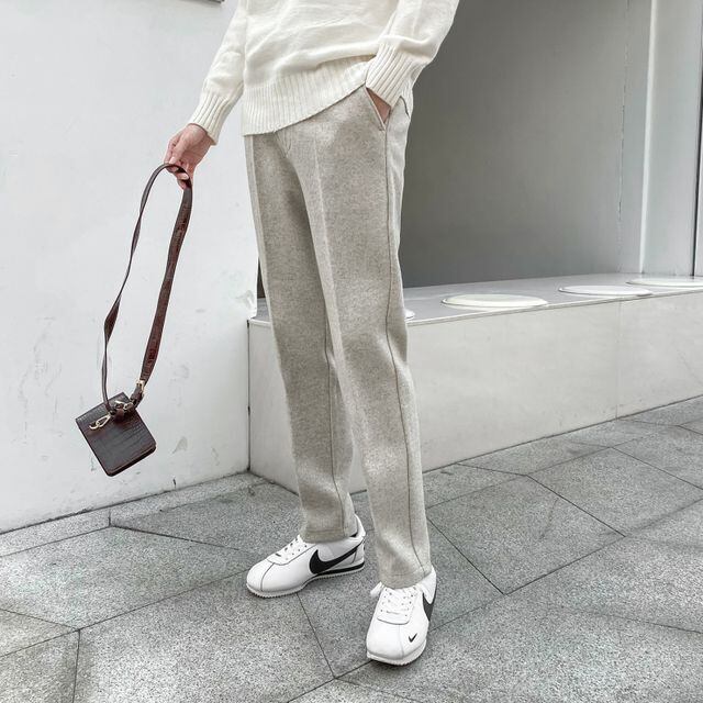 【予約販売】スリムパンツ メンズ フィット ベーシック グレー ベージュ きれいめ こなれ感 お洒落 韓国 トレンド 春 秋 29/30/31/32/33