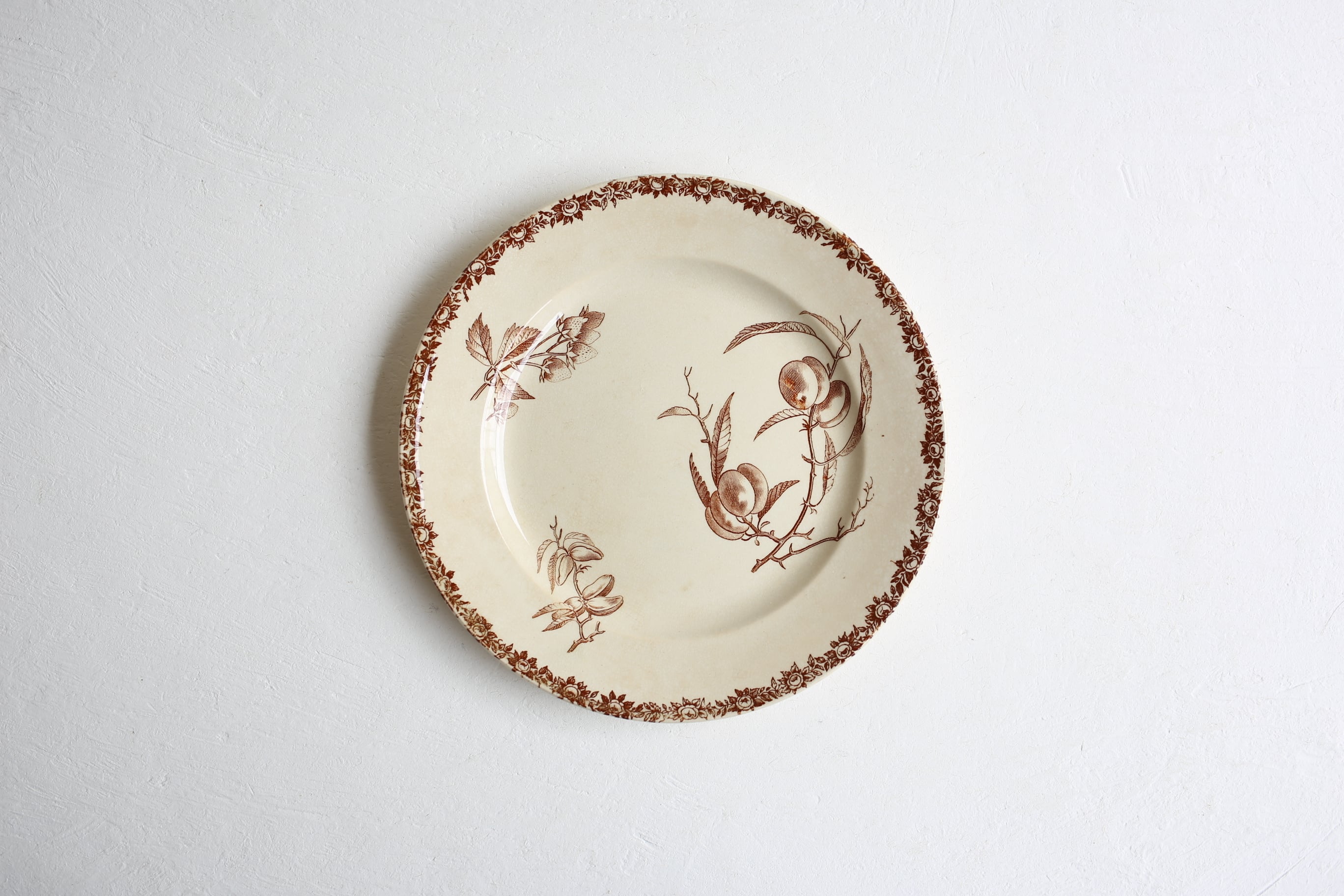 フランス アンティーク Choisy le Roi ショワジールロワ ブラウンのフルーツ柄 平皿 約22.8cm N-05582