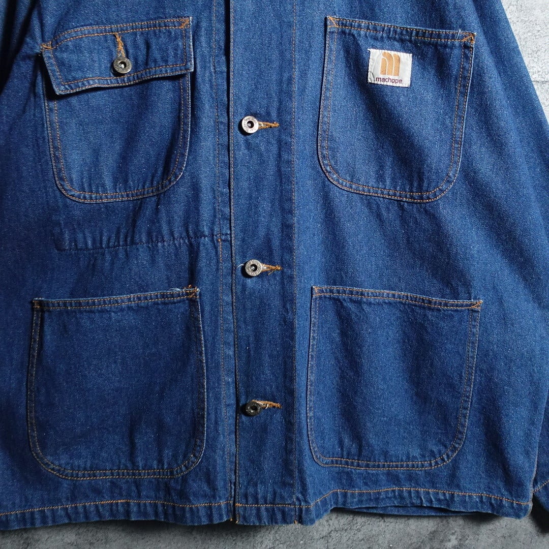 Machope マックホープ メンズ カジュアル デニム カバーオールジャケット ワークジャケット サイズＬ Machope” 4 Pocket & Stitch Design Denim Coverall | 古着屋 FORCE