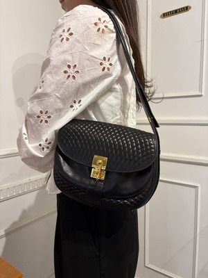 BALLY / vintage kilting black leather 2way bag.
