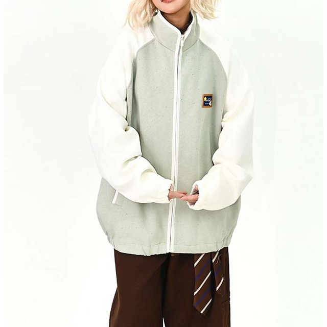 バイカラーパッチアクセントジップブルゾン 2col   R01490