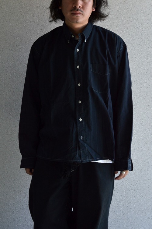 VENTITANK PROJECT Old Polo Ralph Lauren 1990's Dyed Black Custom Remade Collection "BLAKE POPLIN SHADOW STRIPE NO PONY" Shirt オールドラルフ カスタムシャツ