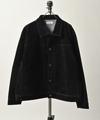 many men many mind Denim flocked, PU-coated trucker jacket (BLK) M2523020