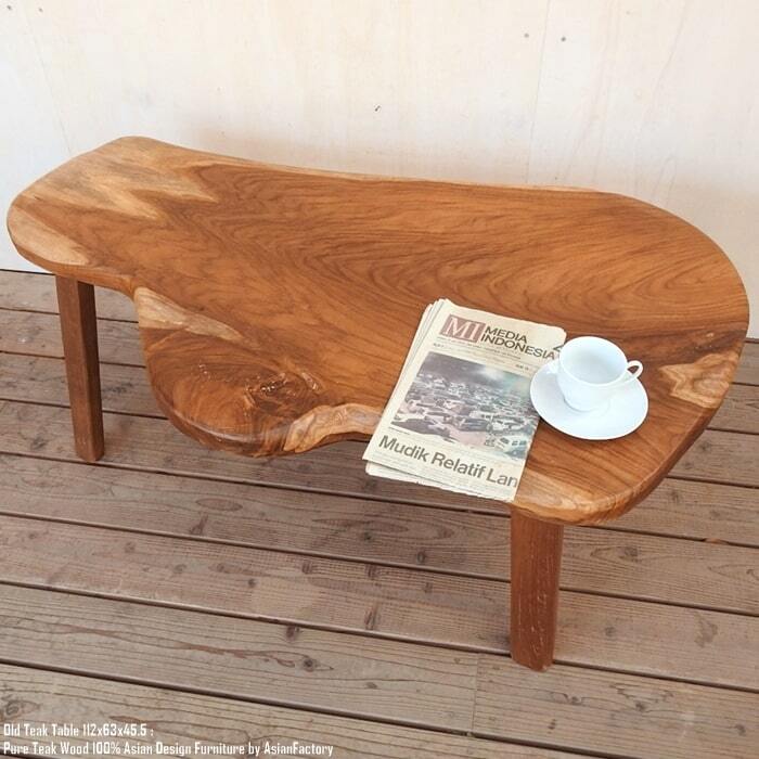 オールドチーク テーブル 幅112cm × 奥行63cm × 高さ45.5cm 無垢材 ローテーブル センターテーブル 座卓 ちゃぶ台 木製 木 コーヒーテーブル アジアン家具 バリ家具 ウォルナット マホガニーと並ぶ高級木材家具 完成品 組立不要