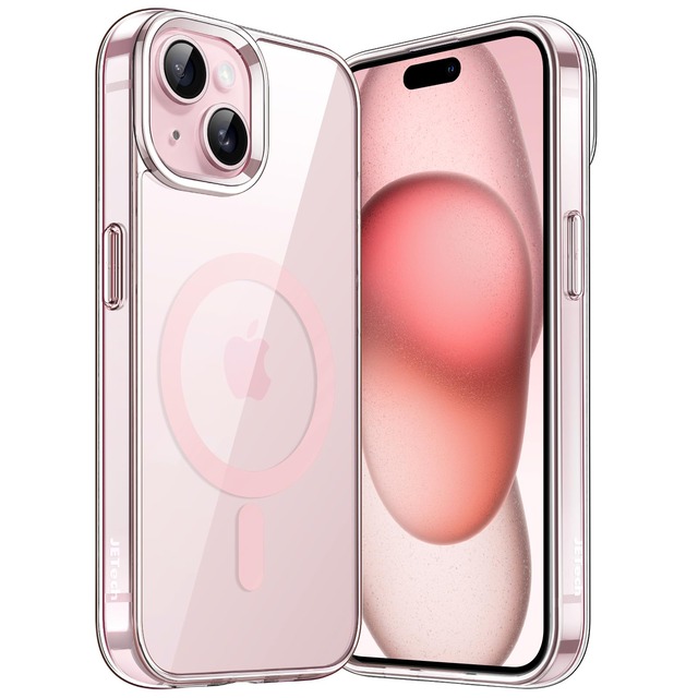 JETech iPhone 15用 マグネットケース (クリア/ピンク)