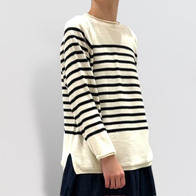 カシミヤ ボーダーニット 洗える】ウールカシミヤ パネルボーダー