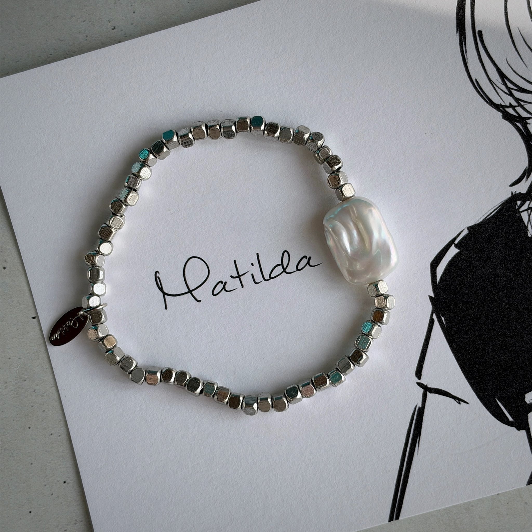 metal & stone bracelet(淡水パールB)