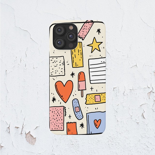 受注生産 iPhoneケース 星とハートの紙片コラージュ｜ZINE風 ZINE017A