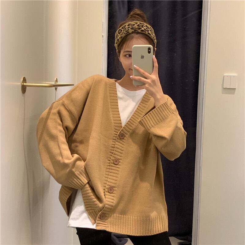 スプリングVネックニットカーディガンセーター スタンダードジャケット レディース レトロ 春物 YY-ファッション77056498496