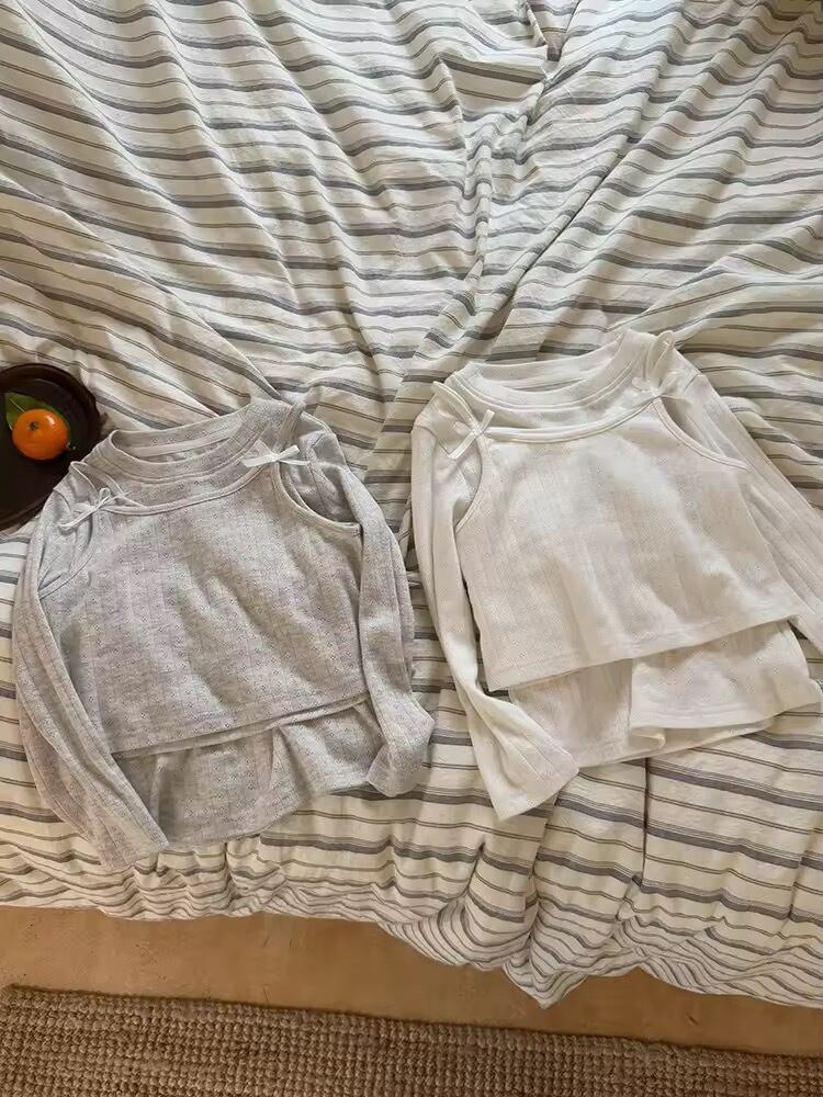 2color透かしコットンレイヤードトップス