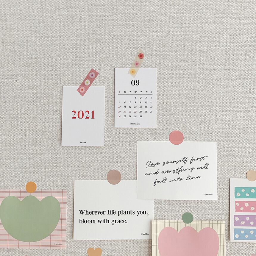 22 ミニカレンダー カード型 韓国インテリア ウォールデコ 雑貨 小物 Luv Alice 韓国文房具 雑貨 La Violette