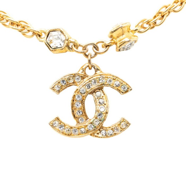 シャネル ココマーク ヴィンテージ チェーン ペンダントネックレス ゴールド メッキ ラインストーン レディース CHANEL 【中古】