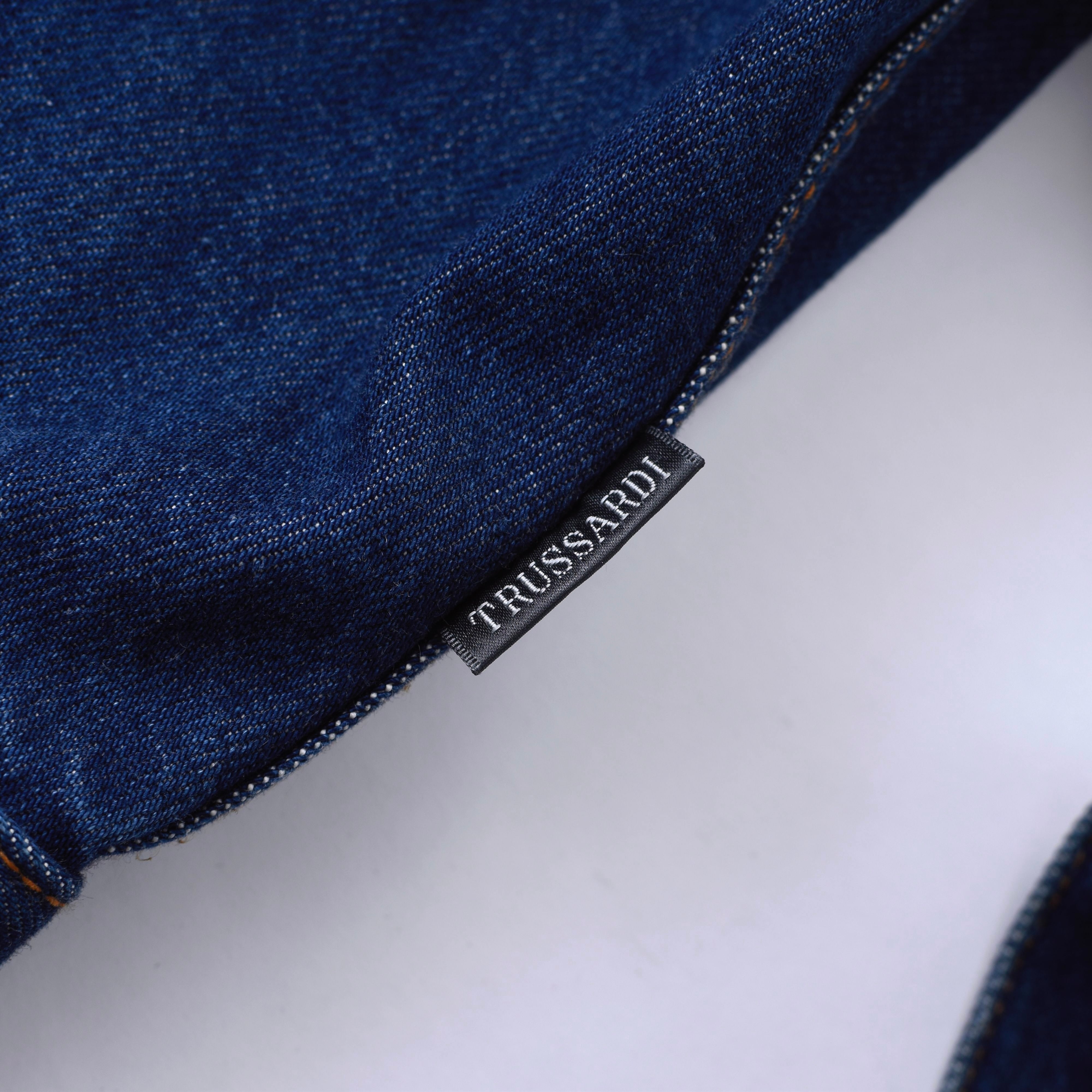 80s - 90s TRUSSARDI ロゴ刺繍 デニム トレンチコート 80s-90s】TRUSSARDI デニム トレンチコート ロゴ刺繍 希少