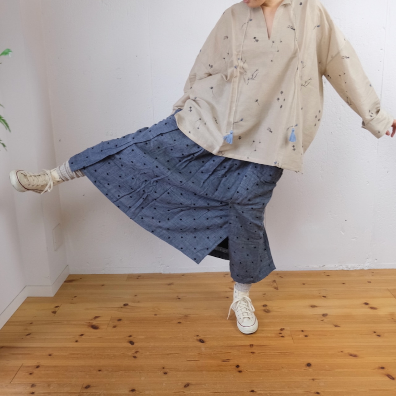 BUNON(ブノン) Khadi Thick Silk & Embroidery Layered Skirt カディシルク+刺繍 レイヤード風スカート