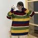 ✞ ストライプカラー刺繍ラウンドネックプルオーバー ニットセーター ♡トップス 大人女子☆ ロング スウィート ✞ゴスロリ SM ミリ 甘ロリ クラロリ 和ロリ エレガント 黒ロリ 姫ロリ 華ロリ BB-BB90527633233