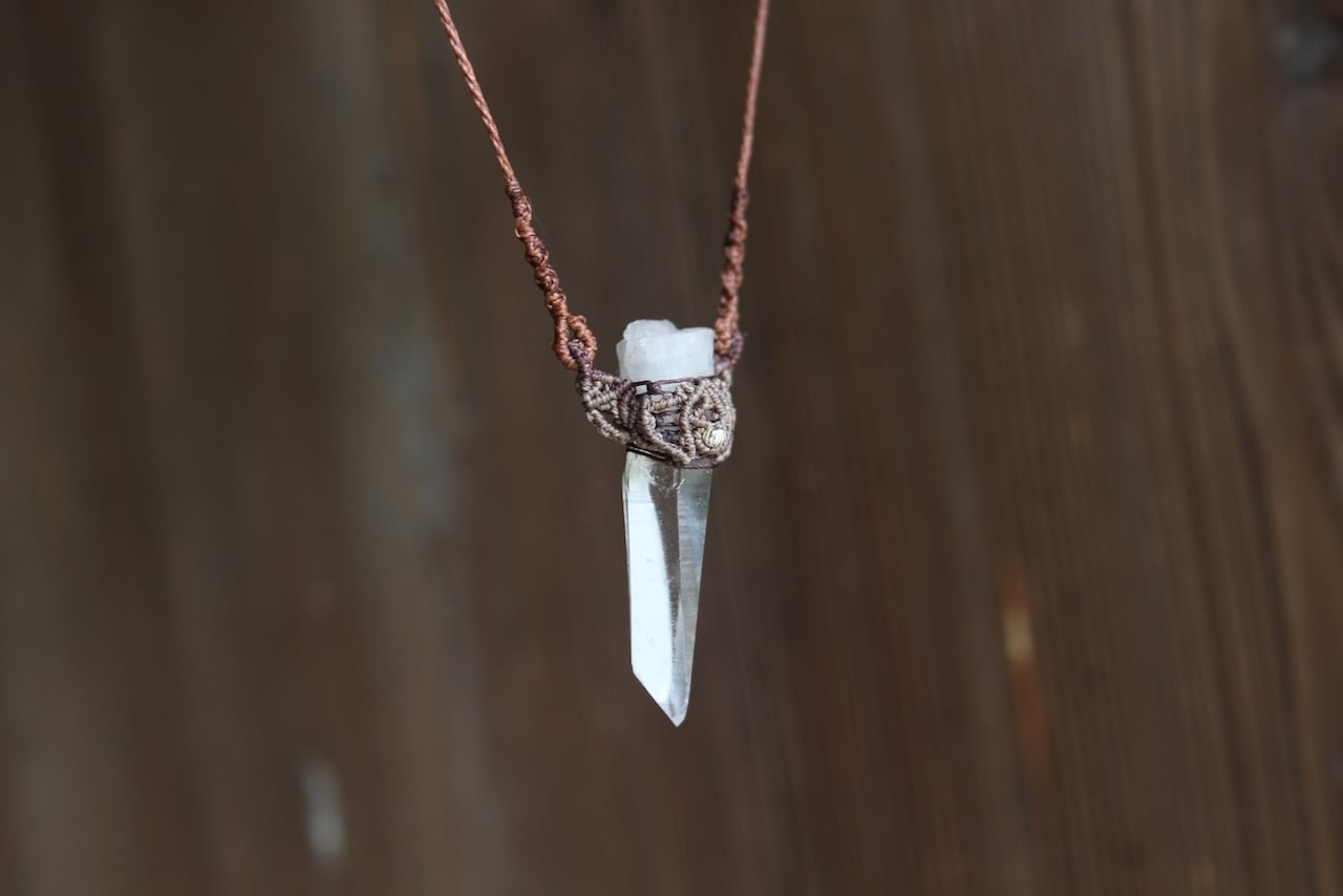 Lemurian Seed Crystal  micro macrame earth necklace