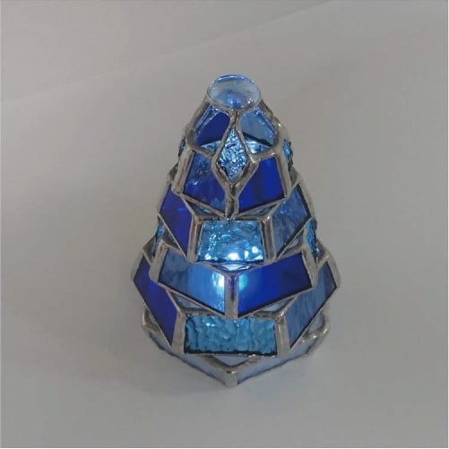 ステンドグラス・ミニランプ 【小さなもみの木ランプ／Blue Collection】（LEDライト付） アトリエキース