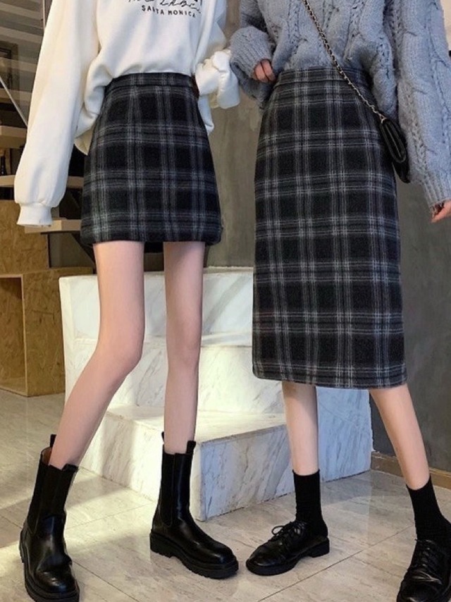 選べる丈で理想のバランスを実現 チェック柄タイトスカート ミディアム ミニ 大人可愛い きれいめカジュアル 大きいサイズ 韓国 CH10390