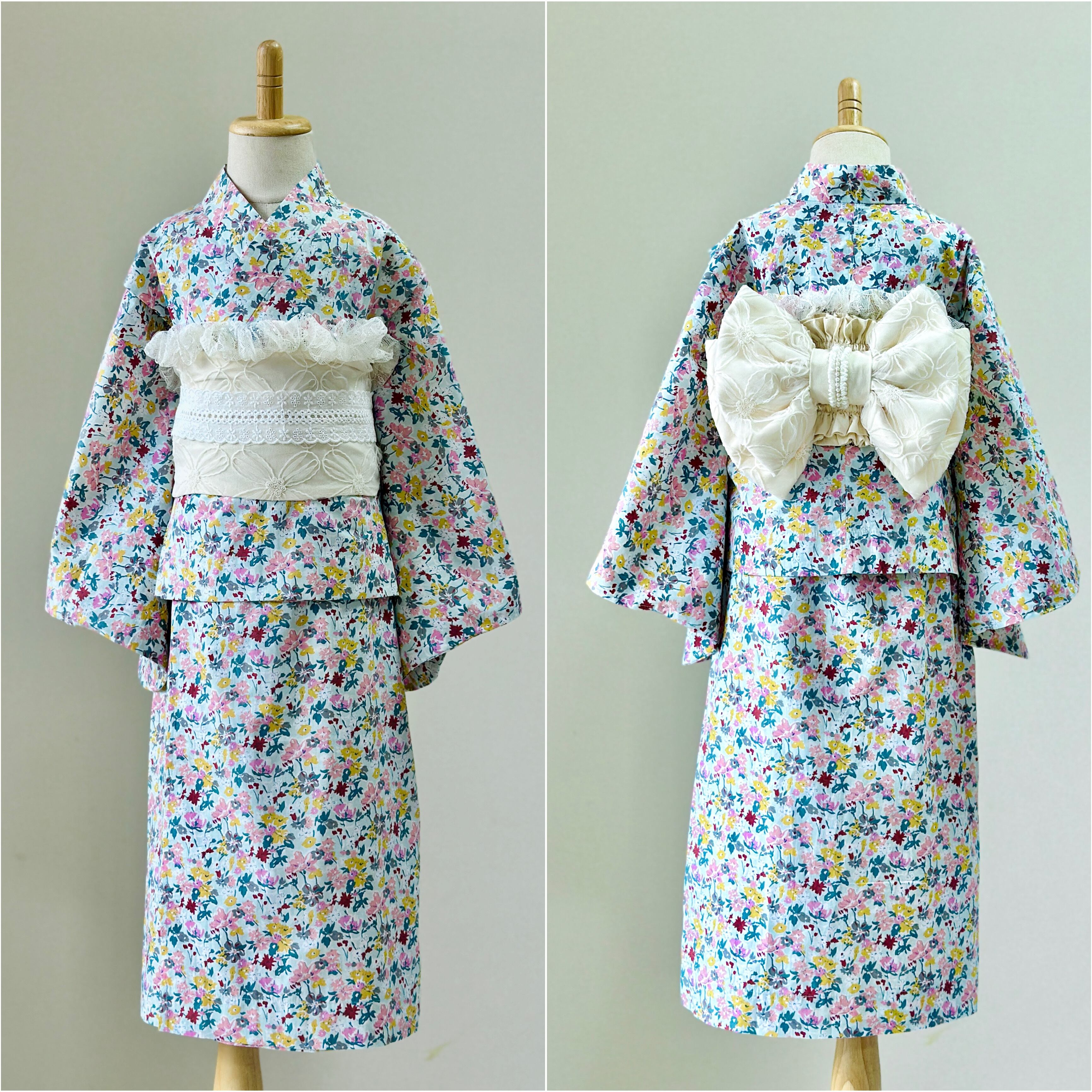 ひー｜No.YU2601&No.YU2604女の子2WAY浴衣ワンピース No.YU2604｜ハンドメイド女の子2WAY浴衣ワンピース（小花柄パステル