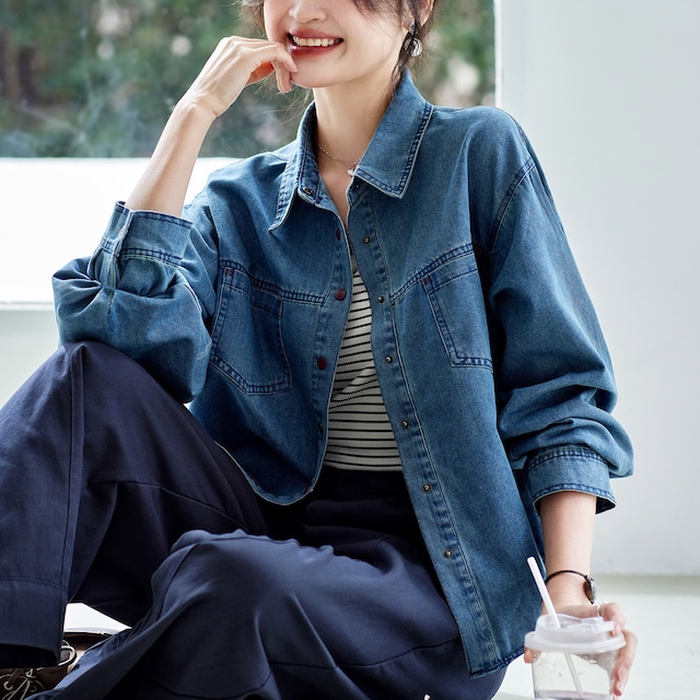 【ジャケット】 デニム ジャケット レディース きれいめ アウター ブルゾン 春 夏 秋 冬  20代 30代 40代 50代 フェミニン エレガント デニムジャケット ミドル ジャケット アウター ジージャン gジャン デニム  きれいめ 可愛い かっこいい ダークブルー 青 ライトブルー M L XL