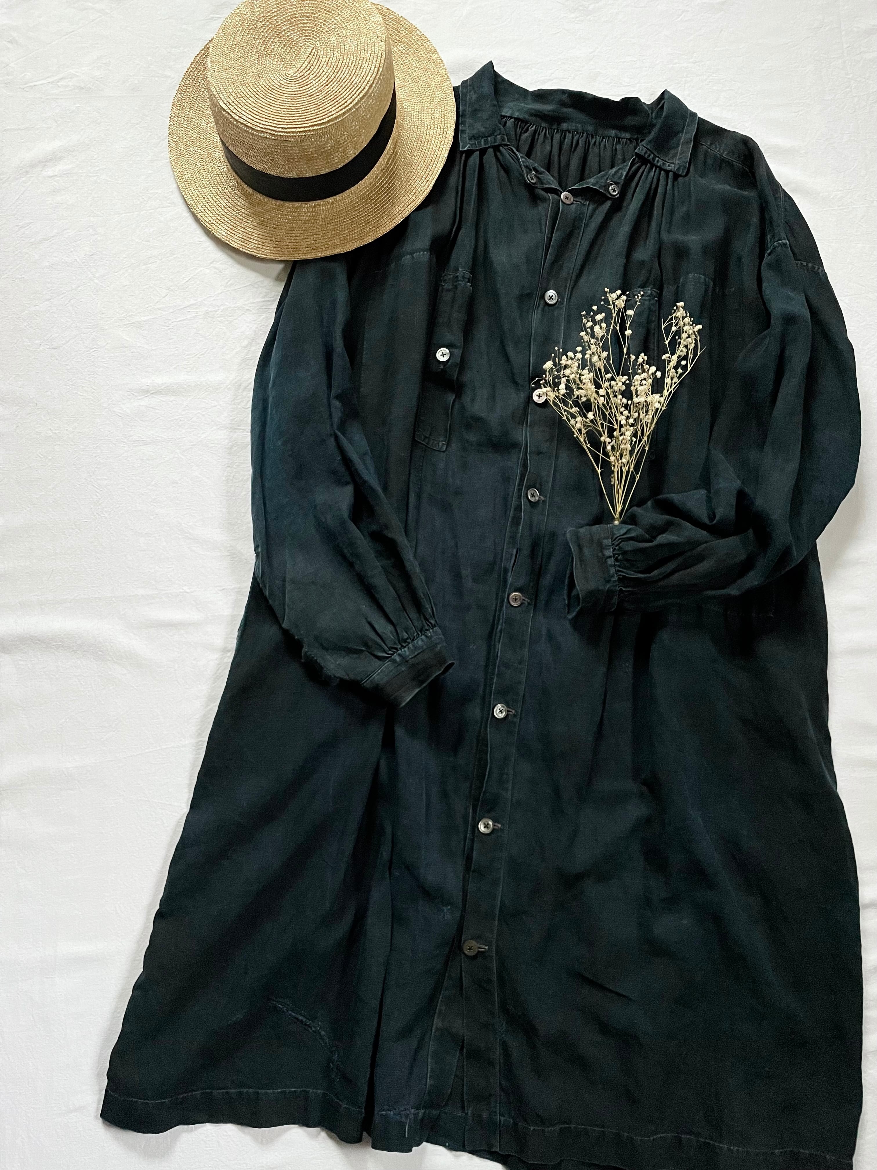 Early 20century French Antique Indigo Linen Smock Full Open Type  