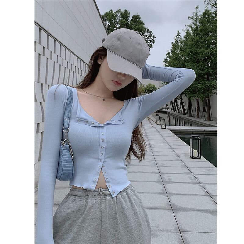 薄手のブルーニットカーディガンレディース初秋スリムハイウエスト長袖スモールジャケット2020新しいショートbmトップ ブラックストロベリース68575426564