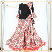 社交ダンス 衣装 スタンダード 上下セット ツーピース レッスンウェア パーティ衣装 赤 黒 ICHIOKU イチオク ブラック系 レッド系 花柄 シック デザイン 二重スカート ボリューム 優雅 動き ヒョウ柄 伸縮性 ウエストゴム パーティー ダンスウェア フラワープリント レディース おしゃれ 華やか 上品 体型カバー 競技用 かわいい