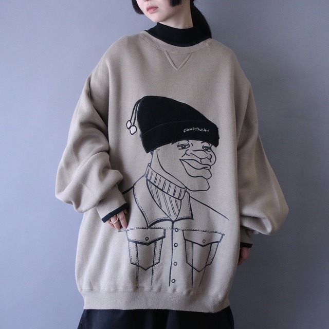 B-boy real knit cap design super over silhouette sweatshirt