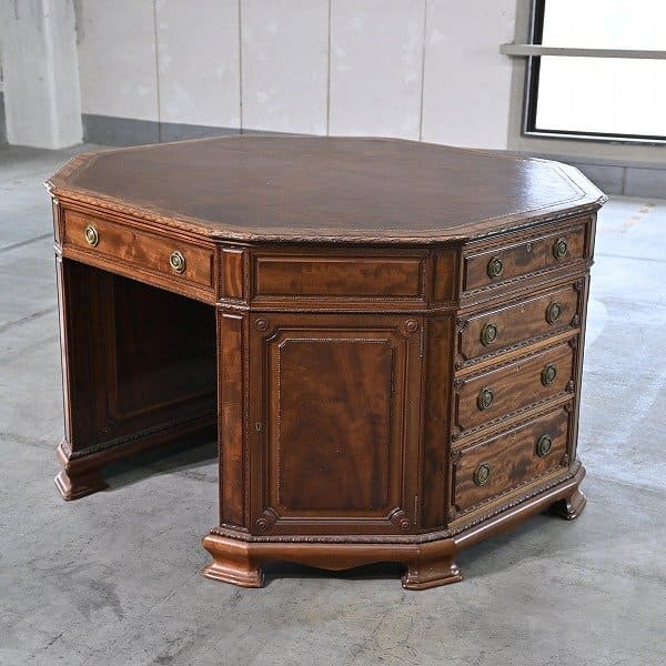 希少 イギリス製 1200万 H.Samuel Octagonal Desk マホガニー材 八角形 オクトゴンデスク レザートップ オージー 英国アンティーク London 希少 イギリス製 1200万 H.Samuel Octagonal Desk マホガニー材 八角形