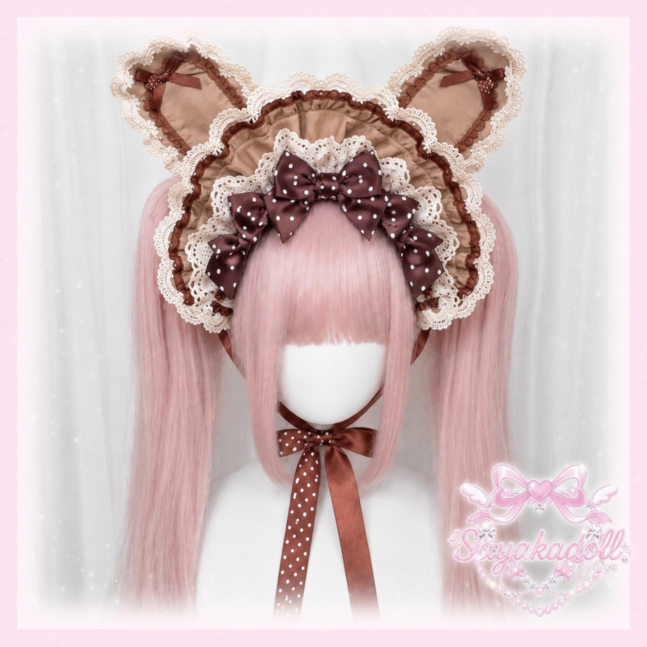 ♡【全9色】MAID うさみみフリルレースリボンハーフボンネット vivid pink ♡