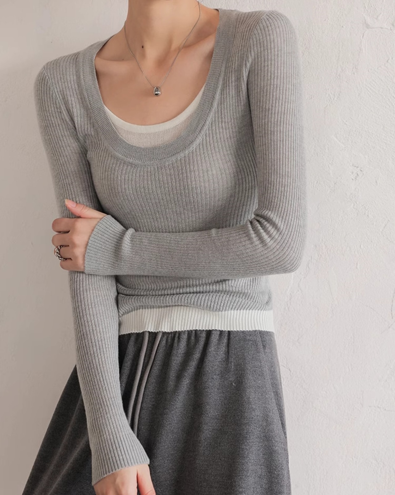 Fake layered rib Knit T20299