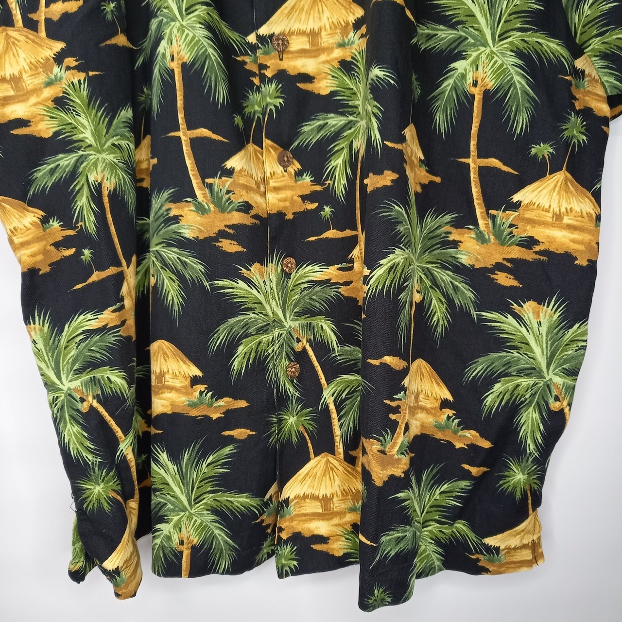 Caribbean　シルク　アロハシャツ　開襟　オーバーサイズ　半袖　黒　XL