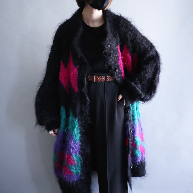 "mokemoke" psychedelic poison color pattern knit coat jacket