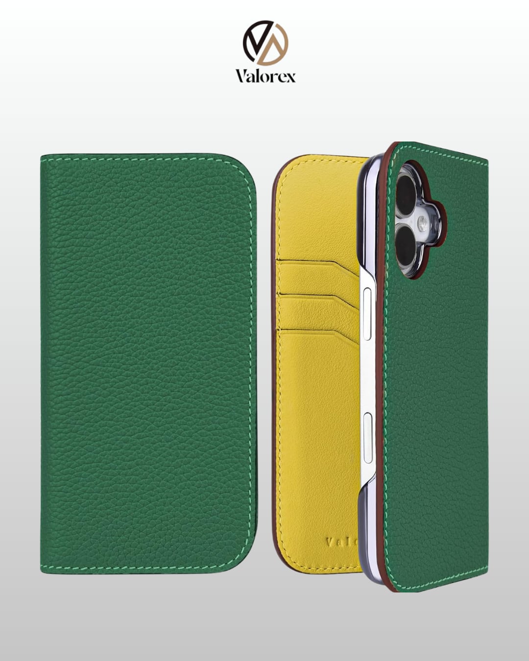 【iPhone 17シリーズ】手帳型ケース トゴレザー クロムグリーン×レモンイエロー