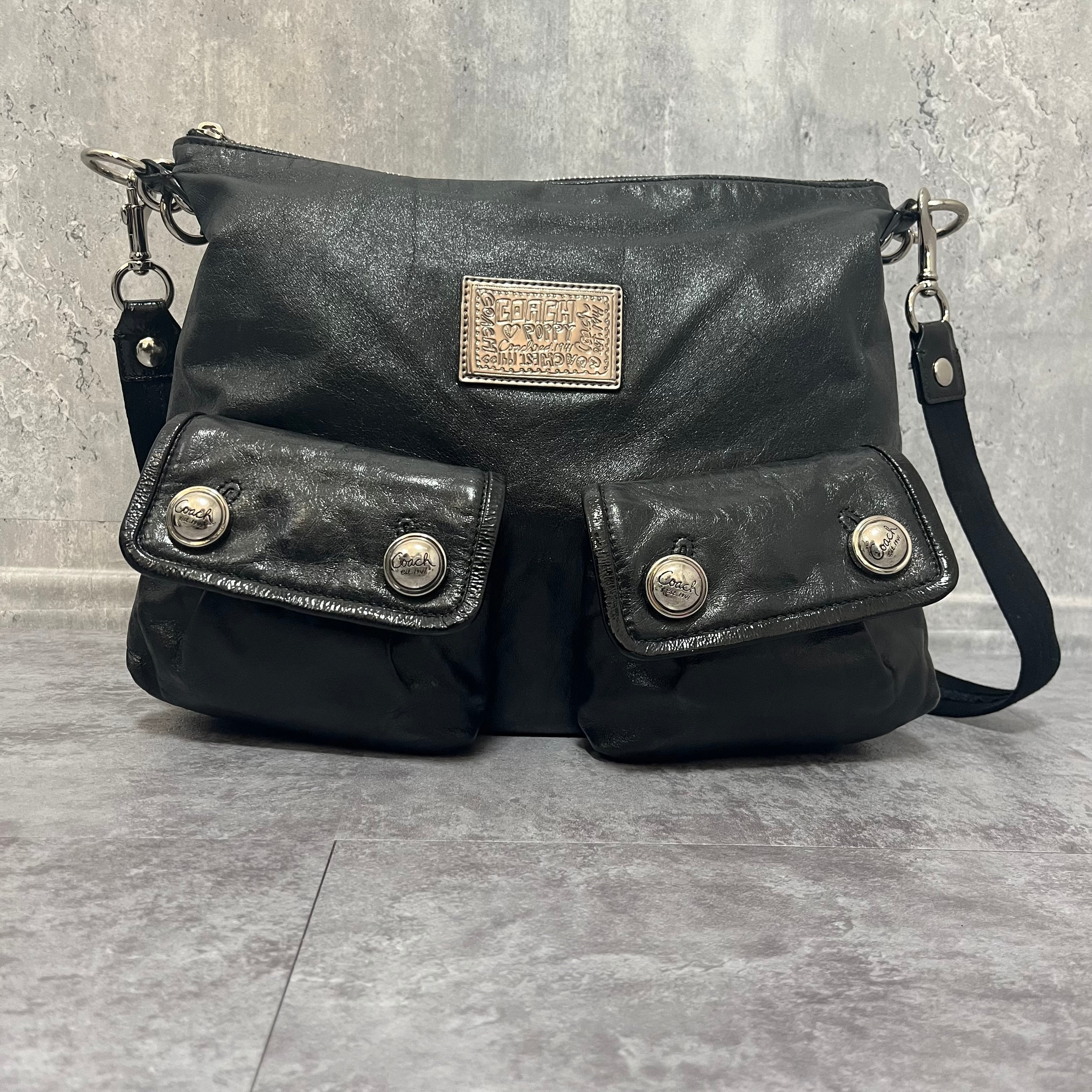 【美品✨】COACH　Poppy Y2K　2way ショルダーバッグ COACH】コーチ Y2K poppy ショルダーバッグ 黒 レザー 大容量 ポピー
