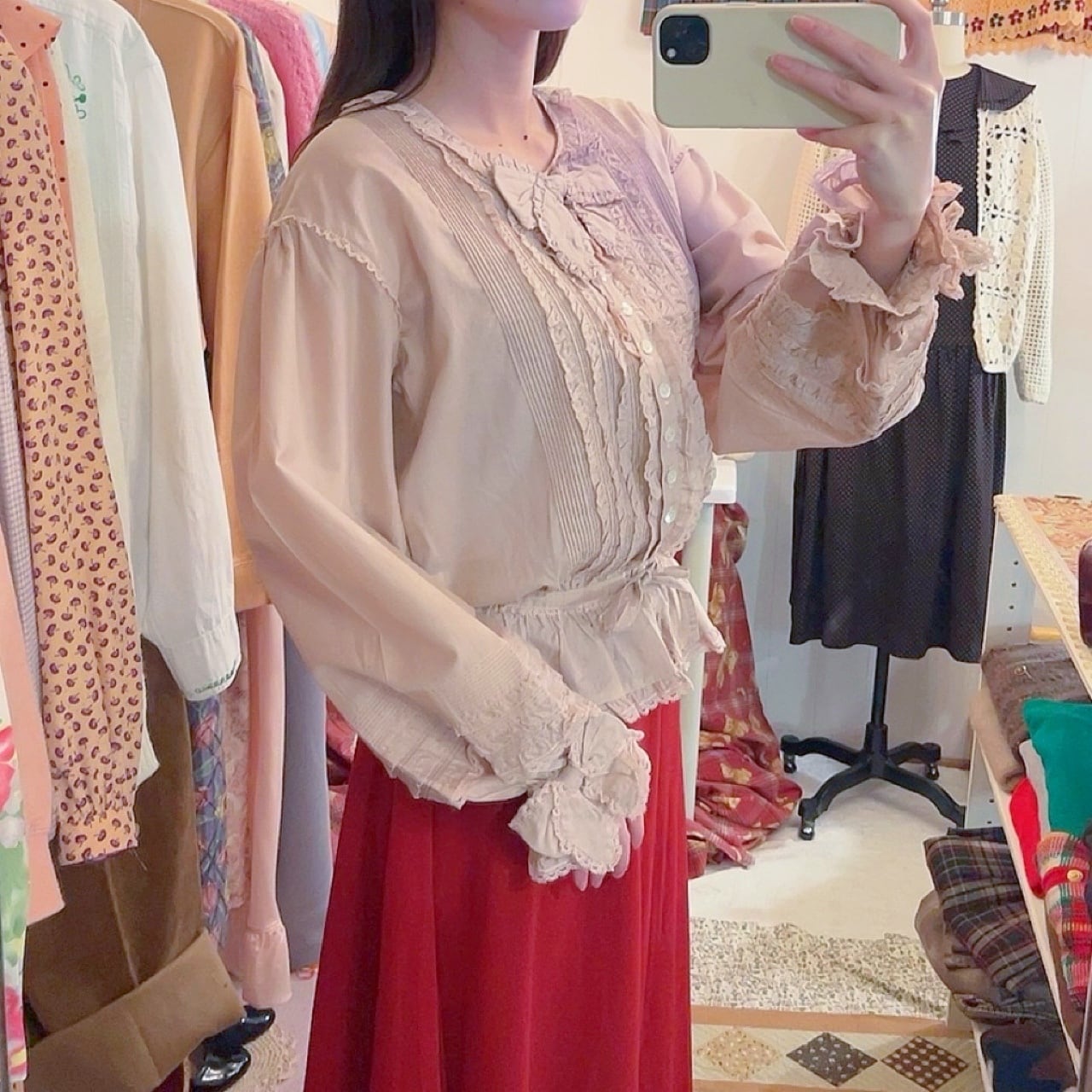 PINKHOUSE / pale pink frill ribbon blouse