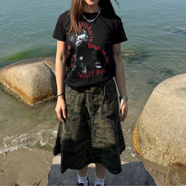 ミリタリーカモフラミディスカート 1col   R01811