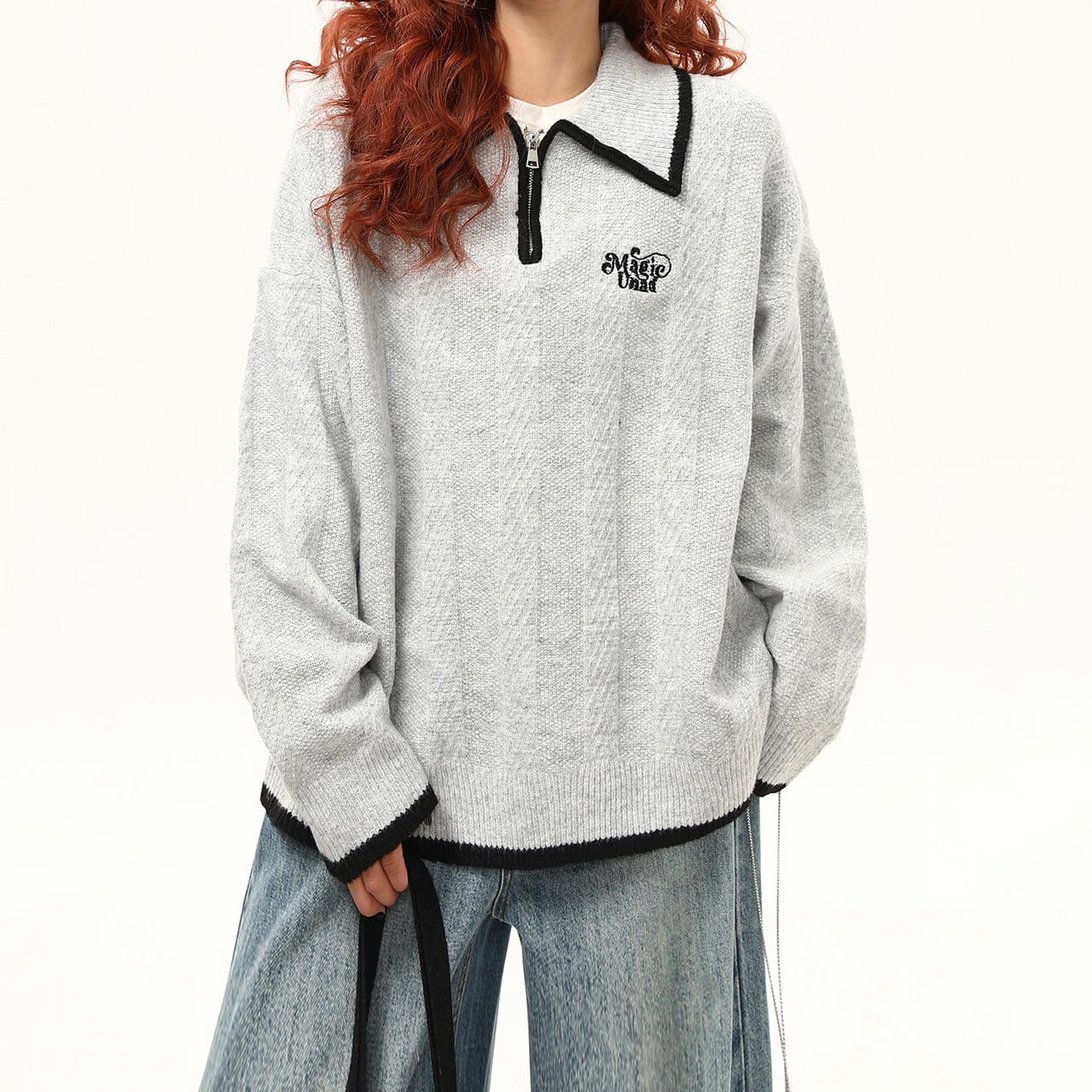 ハーフジップカレッジカラーニットプルオーバー R00936