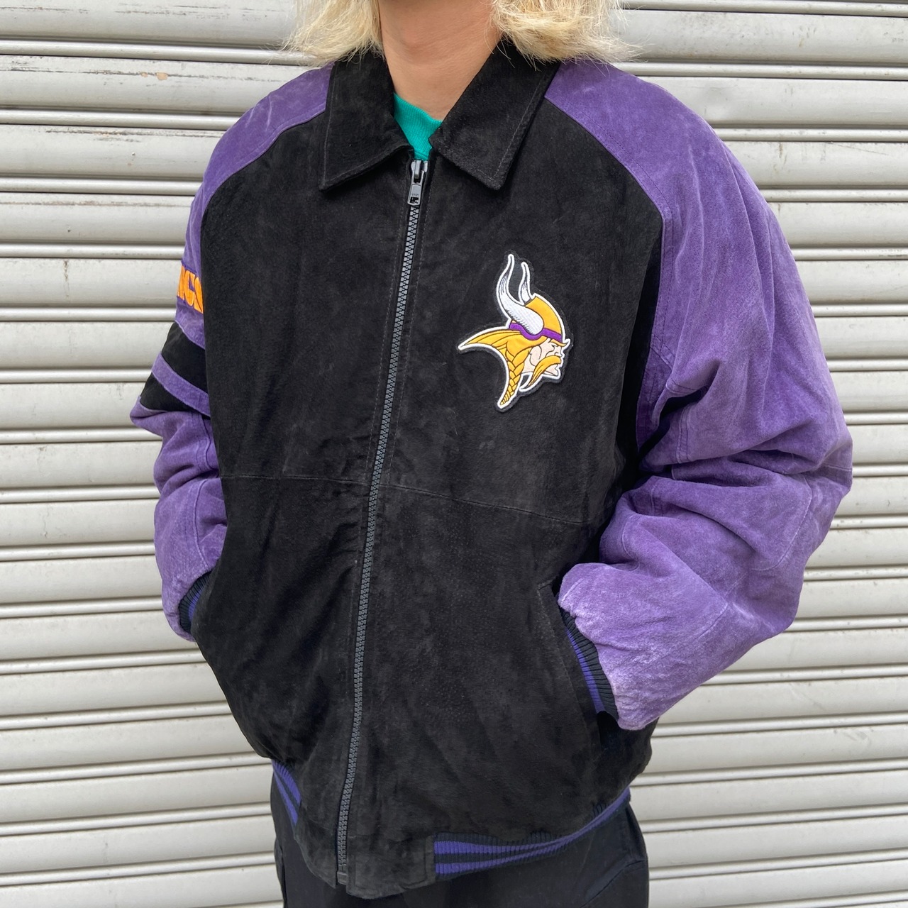 90s NFL ミネソタ・バイキングス スエードレザースタジャン M
