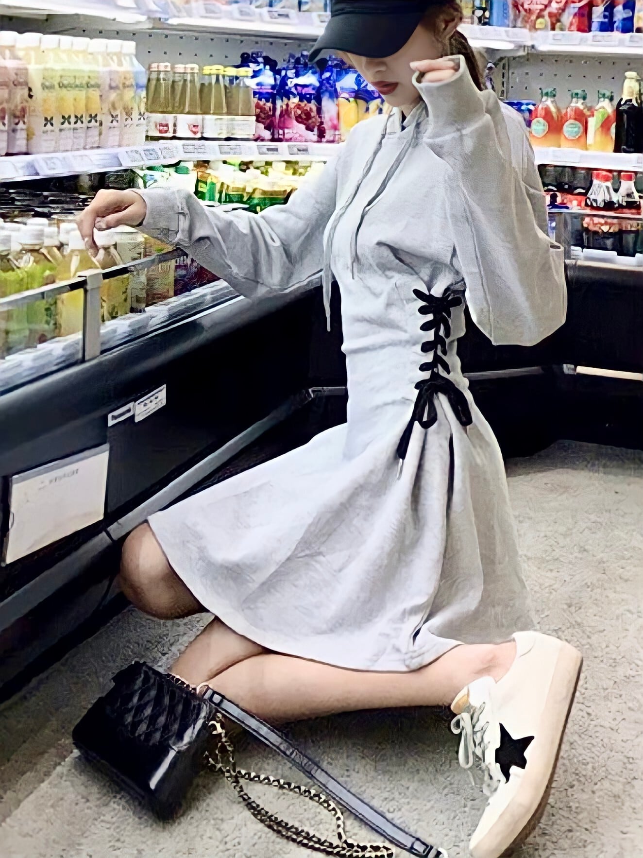 動画アリ 人気 オーバーショルダーコルセットワンピース Dadagrande