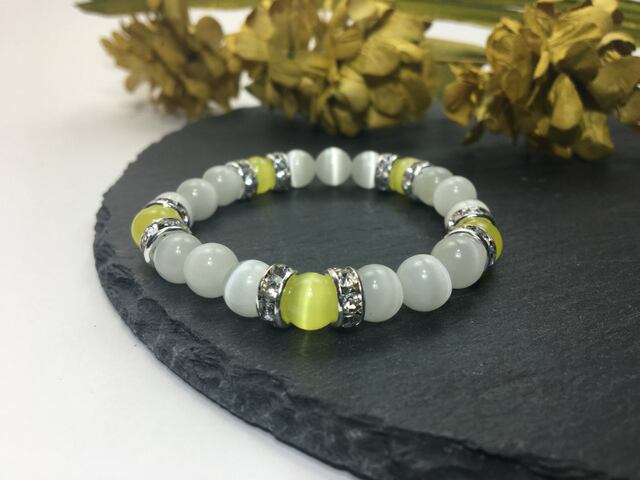キャッツアイ（ライムグリーン×ホワイト） ブレスレット