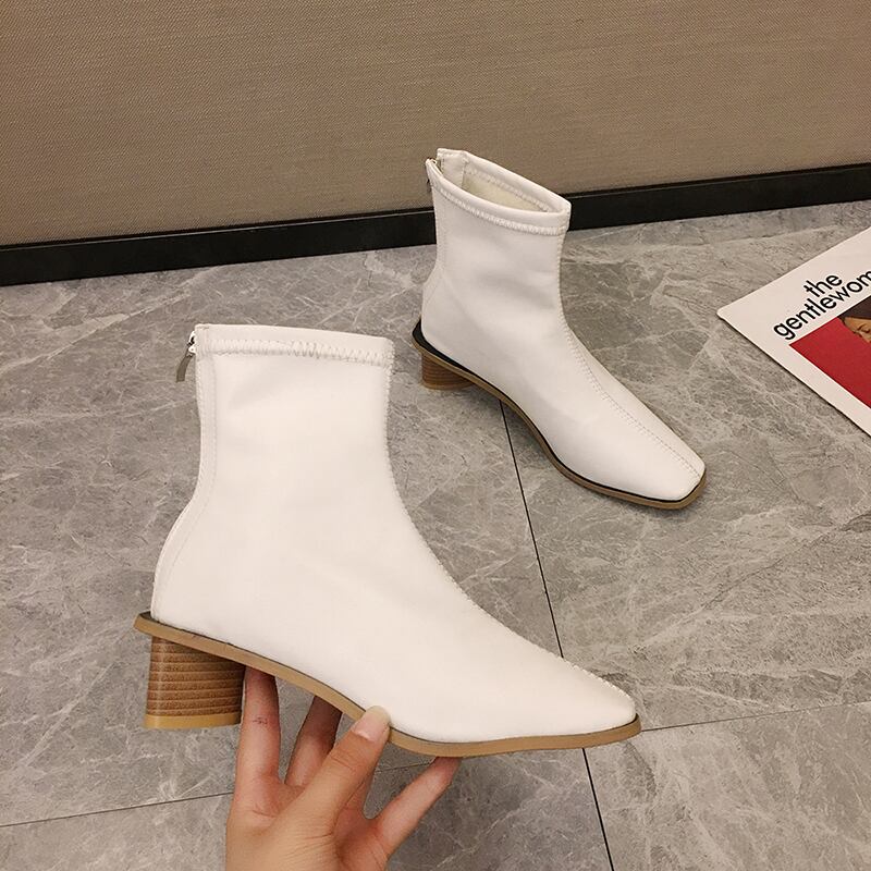 ショートブーツレッドカジュアルスタンダードハイヒール レトロ 靴 シューズ スクウェア フェイクシューズ94992175950