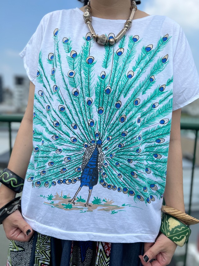 Vintage white × Peacock spangle T-shirt